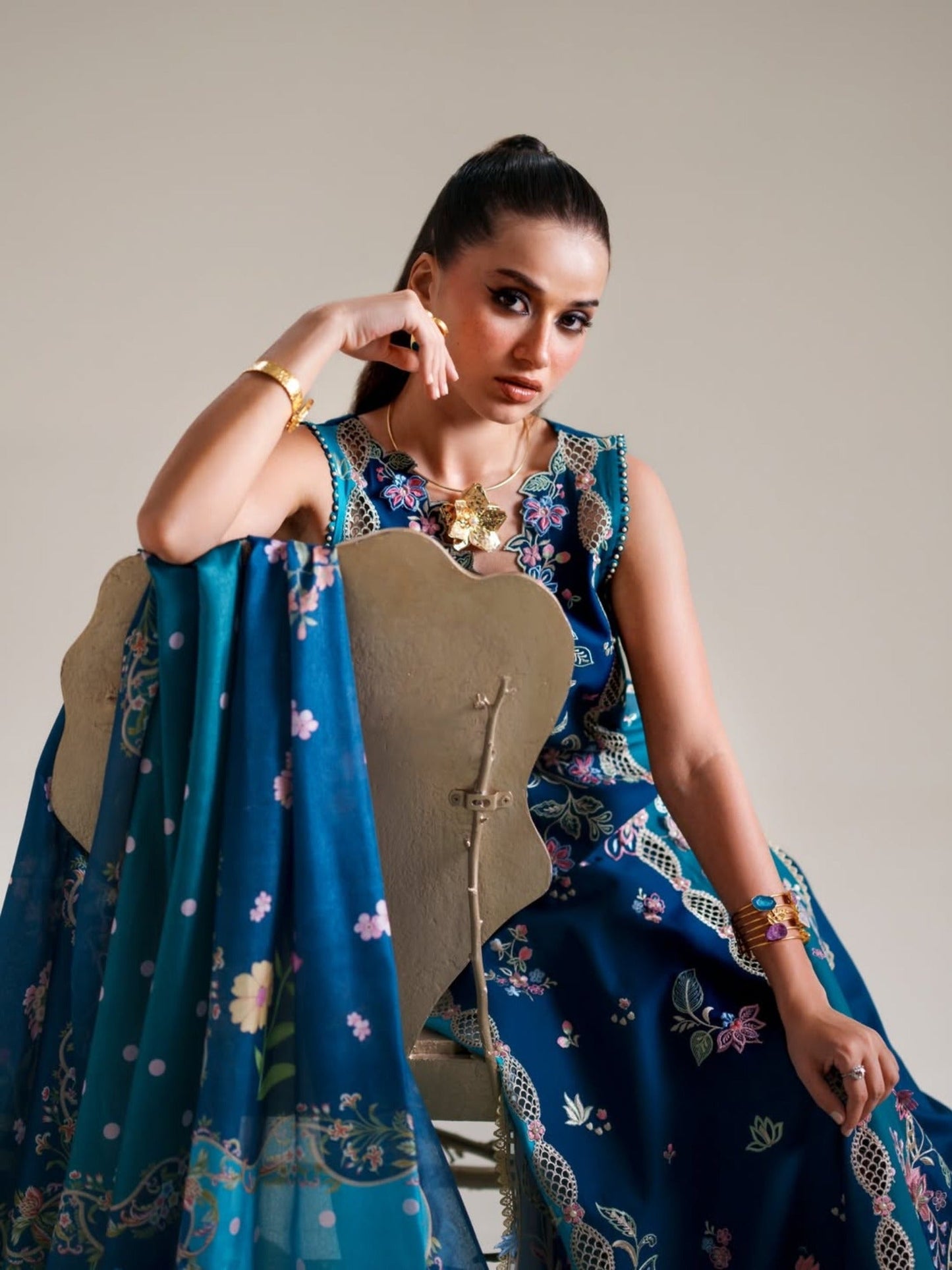 Blue-Binilyas Amour Luxury Lawn'26 Embroidered Unstitched 3-Piece Suit-184-A