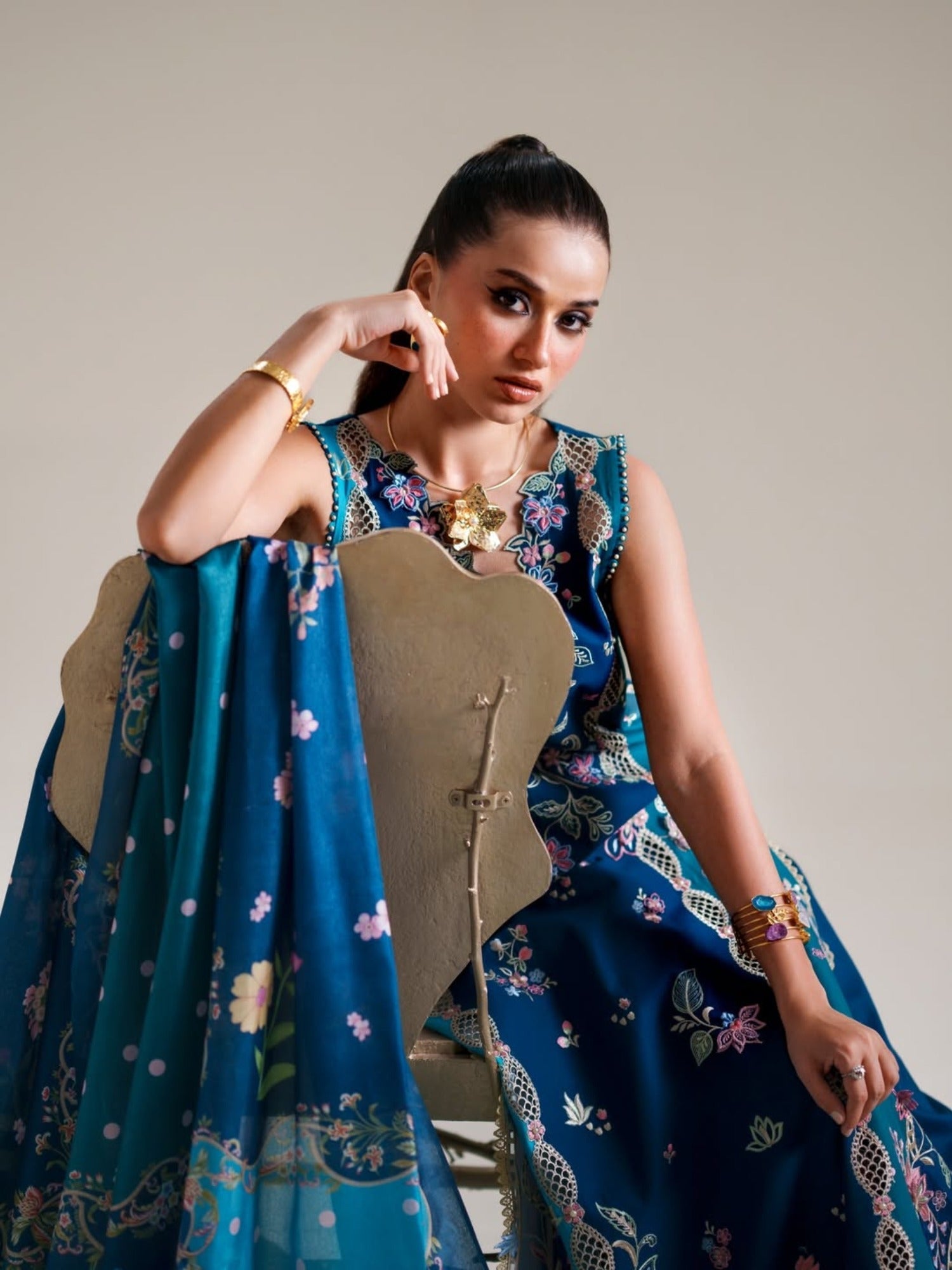 Blue-Binilyas Amour Luxury Lawn'26 Embroidered Unstitched 3-Piece Suit-184-A
