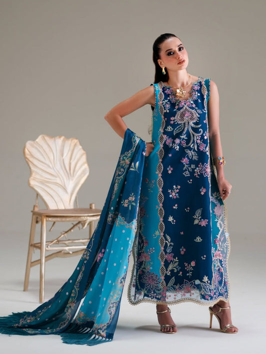 Blue-Binilyas Amour Luxury Lawn'26 Embroidered Unstitched 3-Piece Suit-184-A