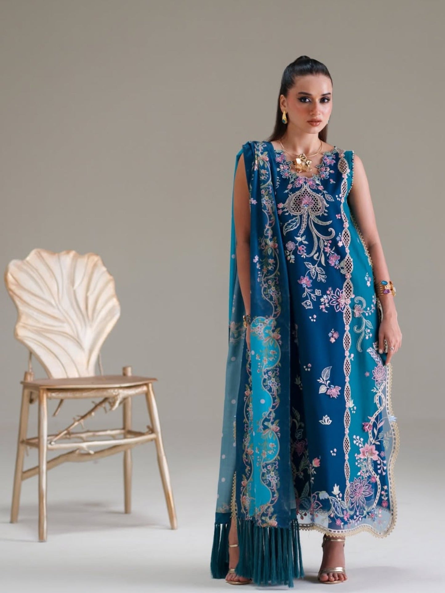 Blue-Binilyas Amour Luxury Lawn'26 Embroidered Unstitched 3-Piece Suit-184-A