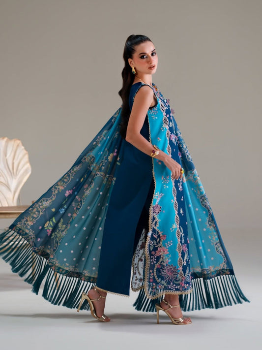 Blue-Binilyas Amour Luxury Lawn'26 Embroidered Unstitched 3-Piece Suit-184-A