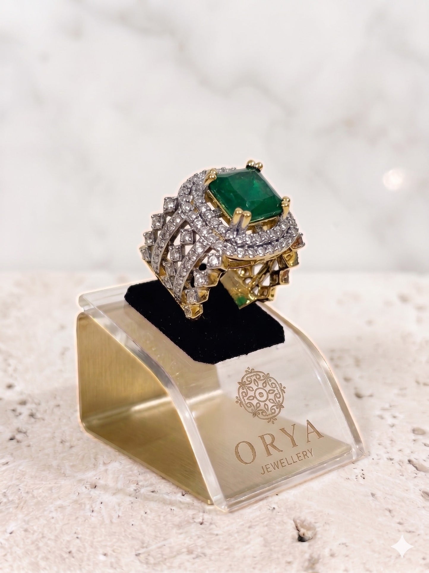 Green and Silver-Orya Jewellery Adjustable Ring-R0041