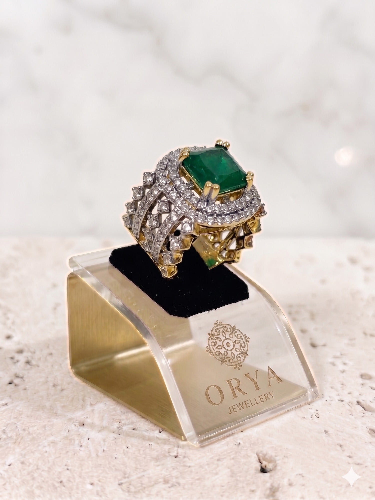 Green and Silver-Orya Jewellery Adjustable Ring-R0041