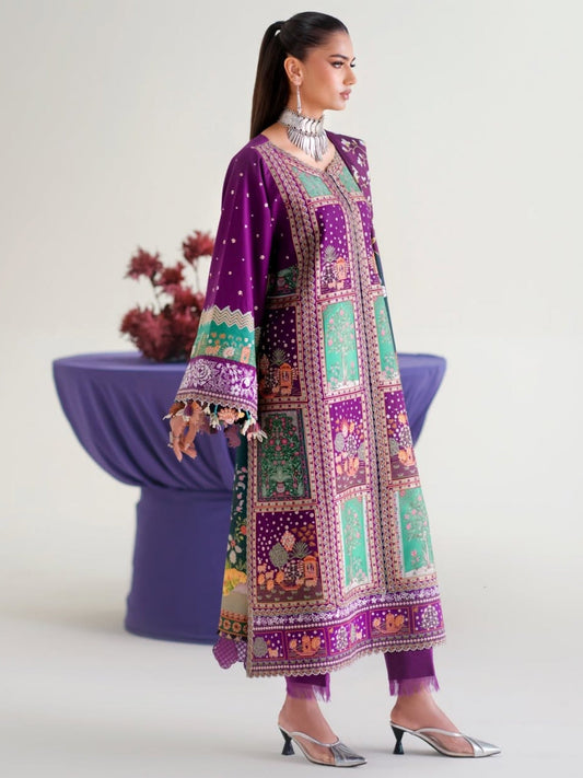 Purple Binilyas Amour Luxury Lawn'26 Embroidered Unstitched 3-Piece Suit-186-A