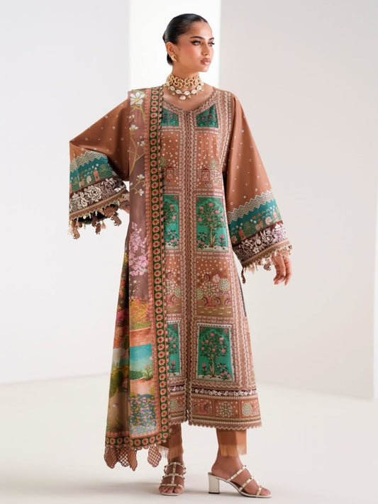 Brown Binilyas Amour Luxury Lawn'26 Embroidered Unstitched 3-Piece Suit-186-B