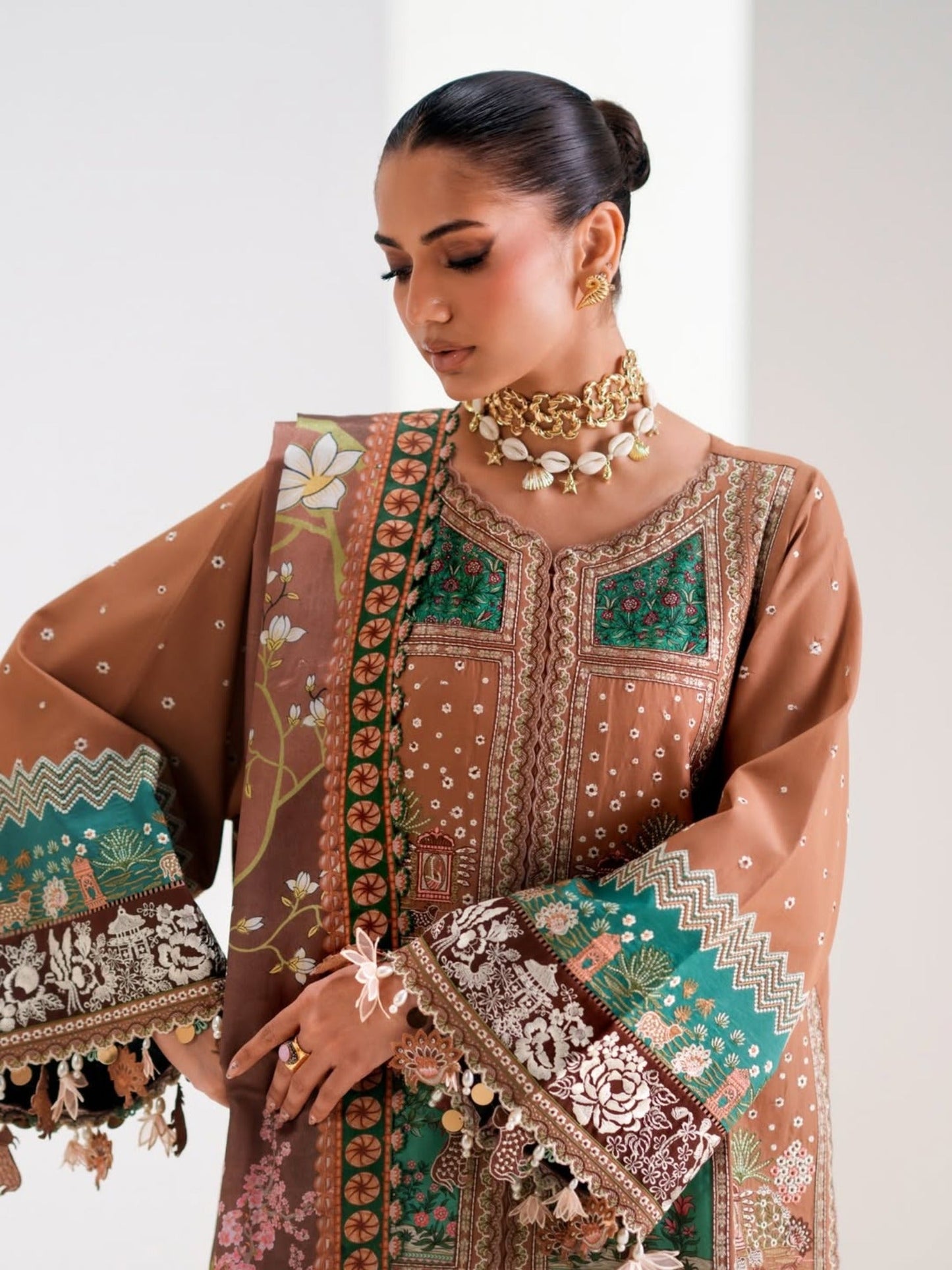 Brown Binilyas Amour Luxury Lawn'26 Embroidered Unstitched 3-Piece Suit-186-B
