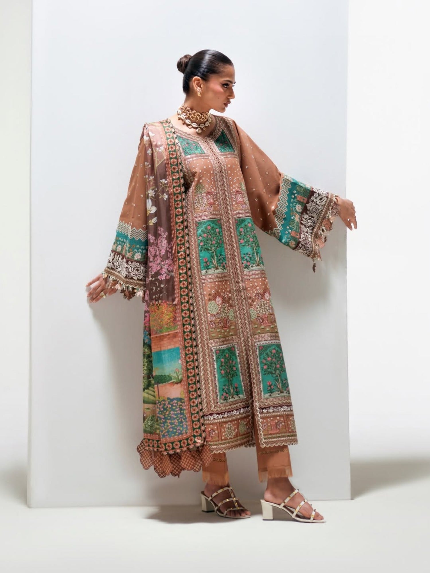 Brown Binilyas Amour Luxury Lawn'26 Embroidered Unstitched 3-Piece Suit-186-B