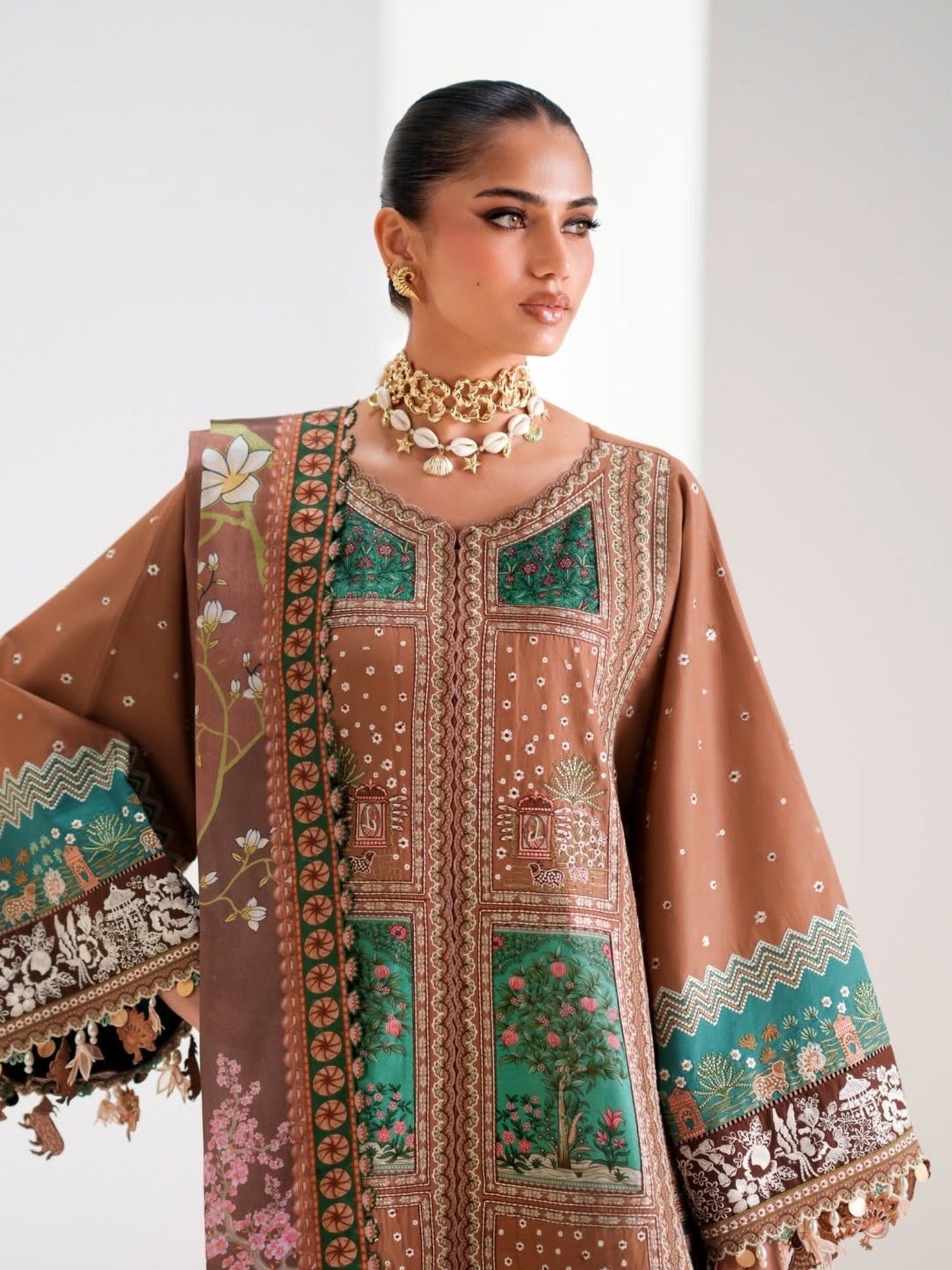 Brown Binilyas Amour Luxury Lawn'26 Embroidered Unstitched 3-Piece Suit-186-B