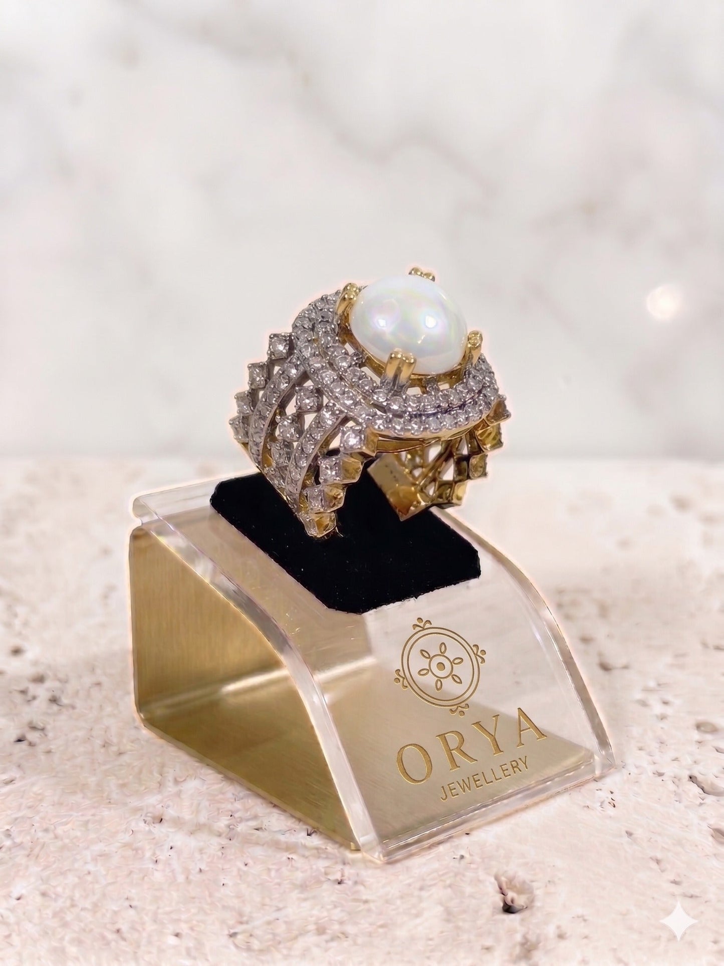 White and gold-Orya Jewellery Adjustable Ring-R0043