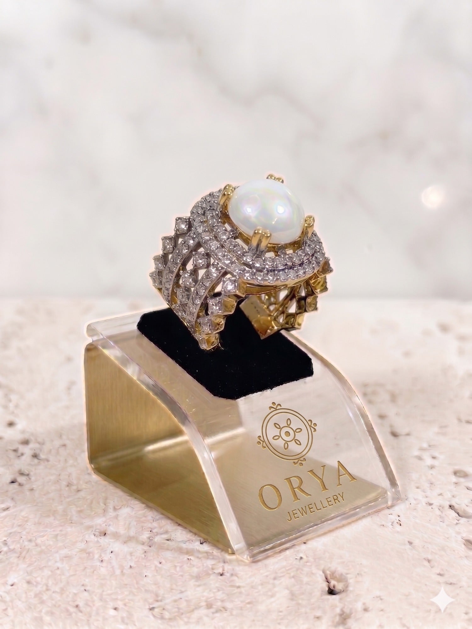 White and gold-Orya Jewellery Adjustable Ring-R0043