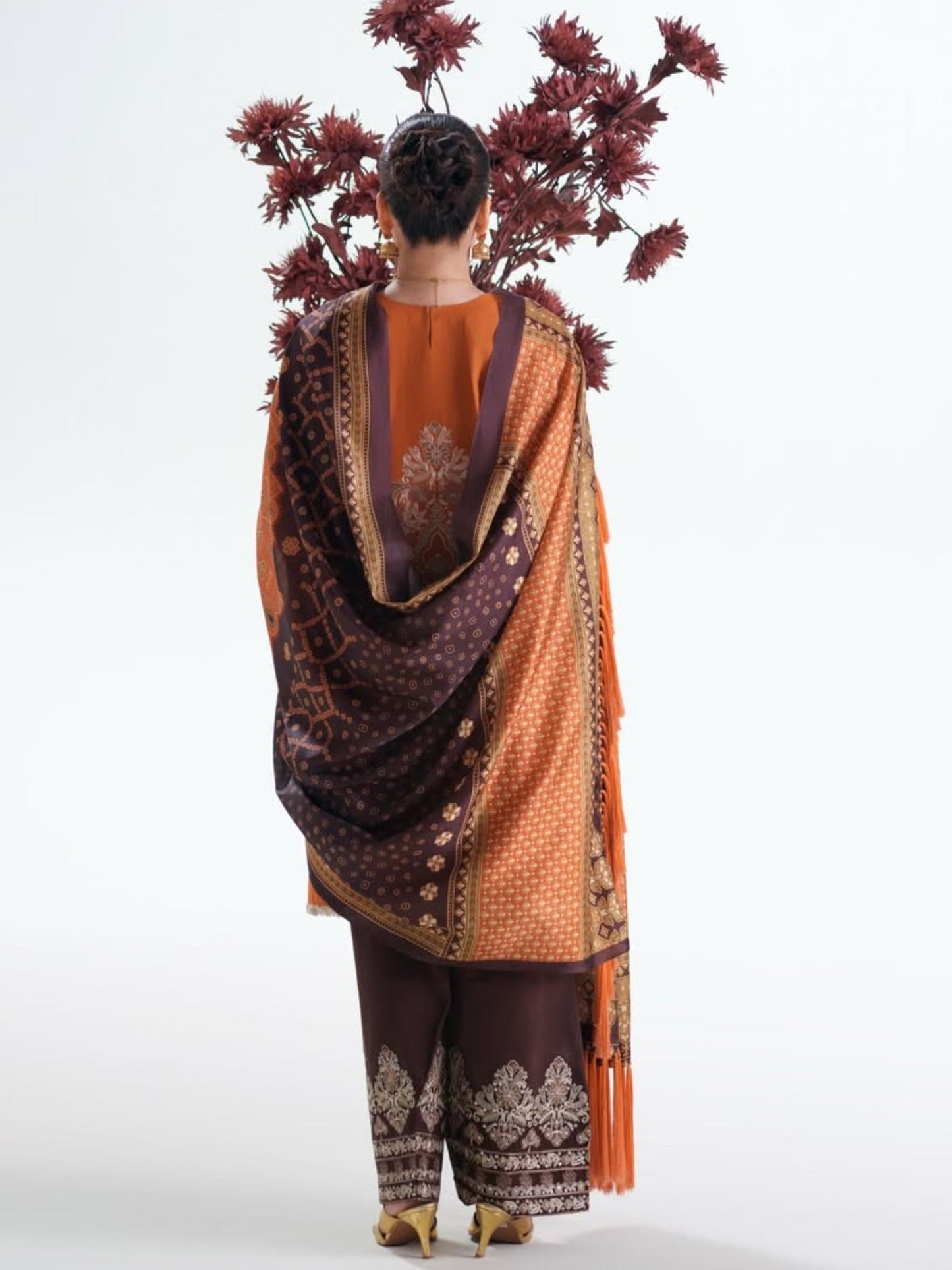 Orange Brown Binilyas Amour Luxury Lawn'26 Embroidered Unstitched 3-Piece Suit-183-A