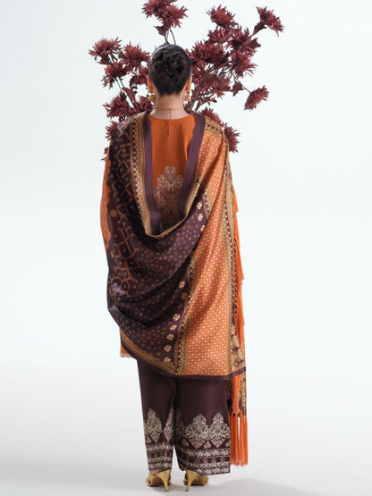Orange Brown Binilyas Amour Luxury Lawn'26 Embroidered Unstitched 3-Piece Suit-183-A