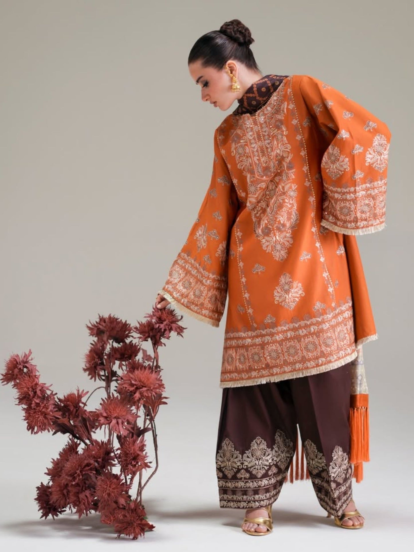 Orange Brown Binilyas Amour Luxury Lawn'26 Embroidered Unstitched 3-Piece Suit-183-A