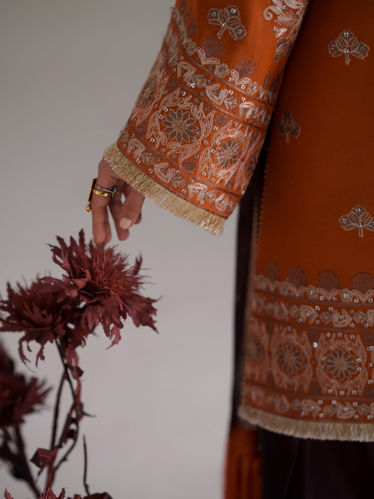 Orange Brown Binilyas Amour Luxury Lawn'26 Embroidered Unstitched 3-Piece Suit-183-A