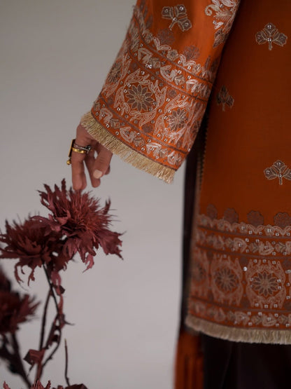 Orange Brown Binilyas Amour Luxury Lawn'26 Embroidered Unstitched 3-Piece Suit-183-A