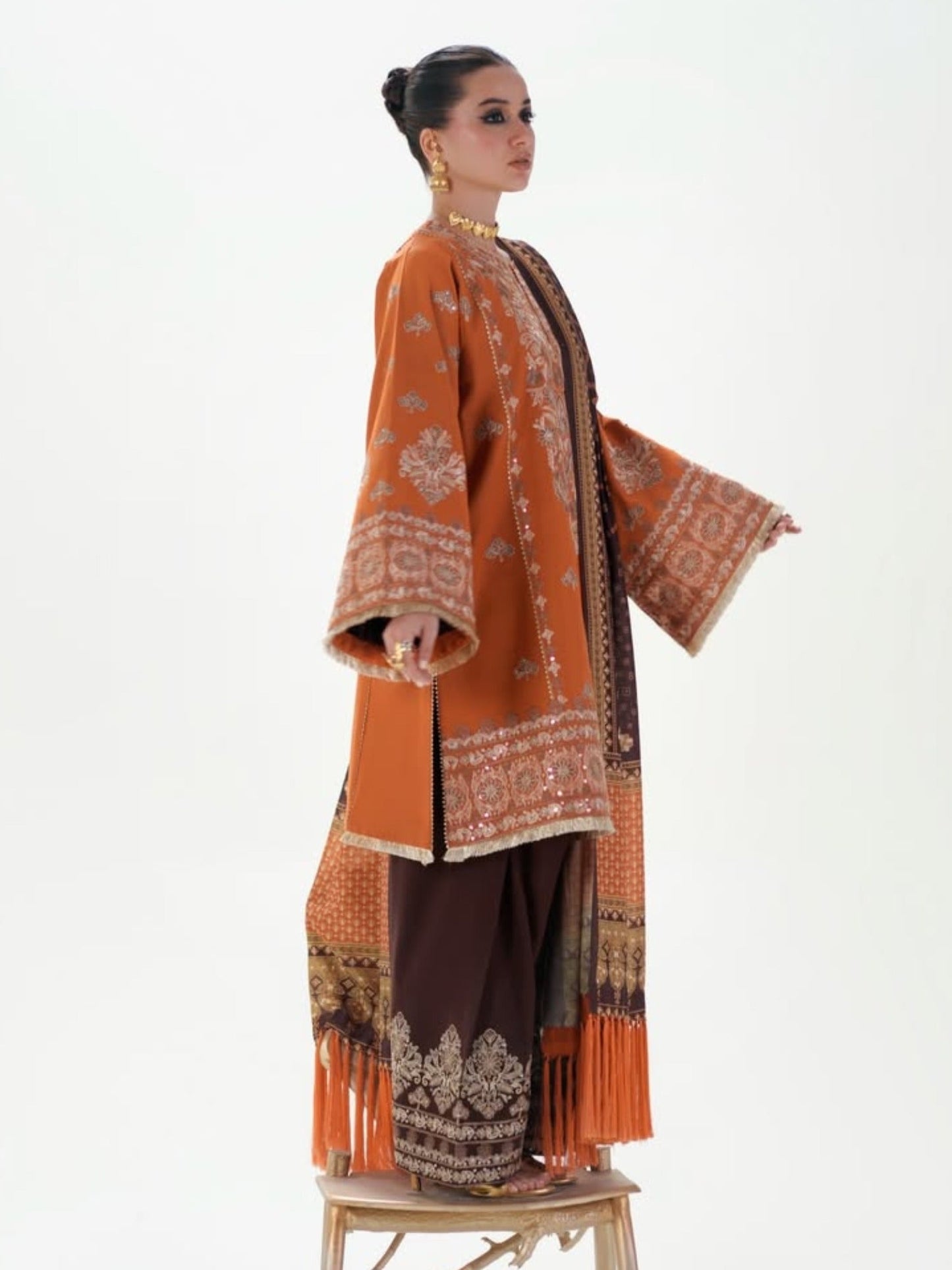 Orange Brown Binilyas Amour Luxury Lawn'26 Embroidered Unstitched 3-Piece Suit-183-A