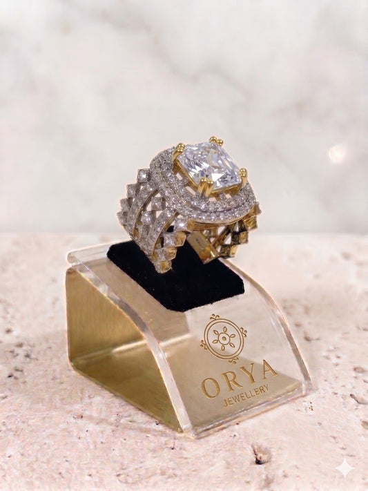 Orya Jewellery Adjustable Zircon Gold Ring-White R45