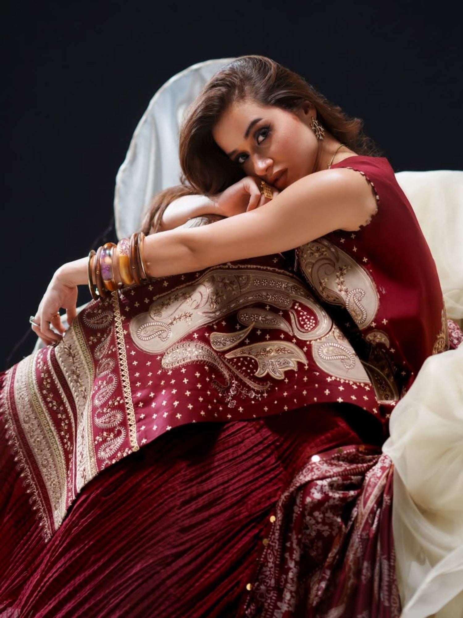 Maroon Binilyas Amour Luxury Lawn'26 Embroidered Unstitched 3-Piece Suit-185-A