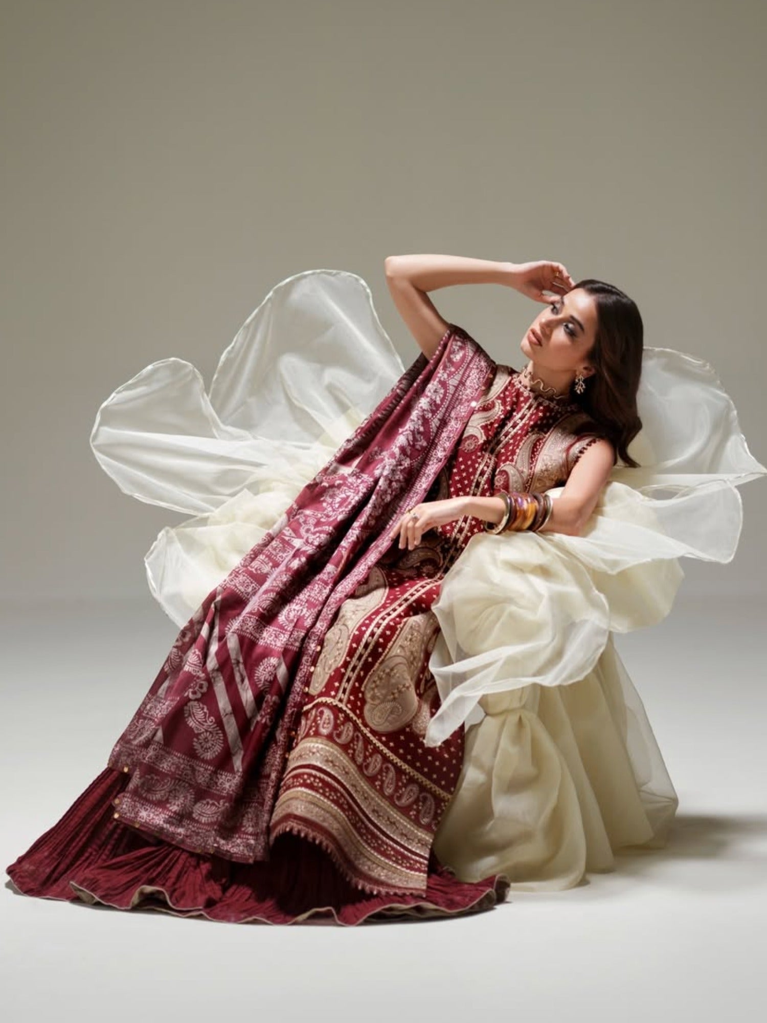 Maroon Binilyas Amour Luxury Lawn'26 Embroidered Unstitched 3-Piece Suit-185-A