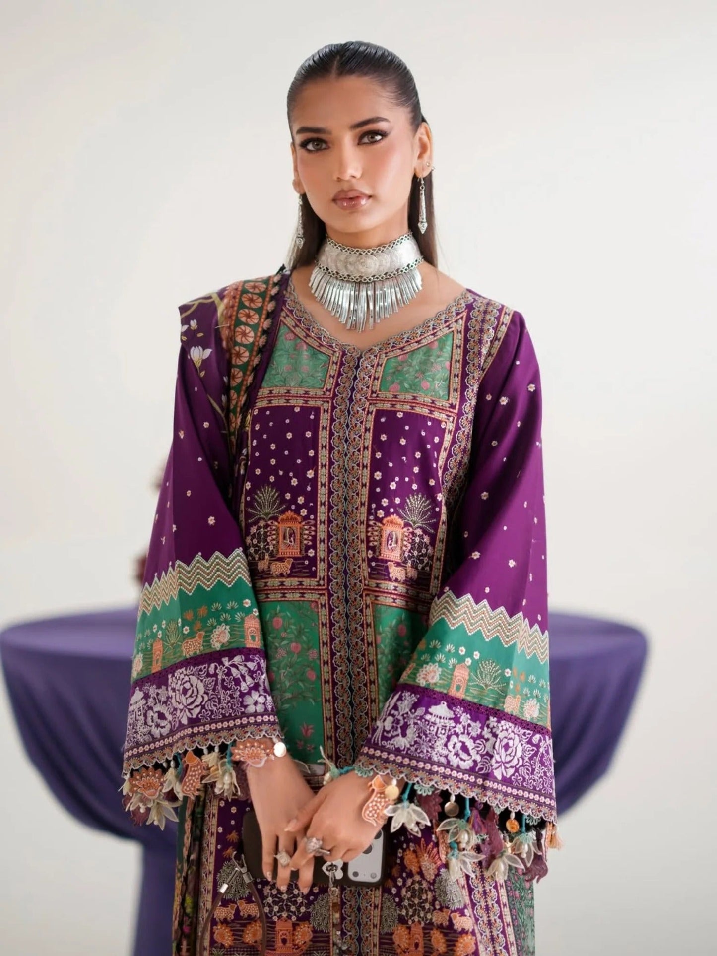 Purple Binilyas Amour Luxury Lawn'26 Embroidered Unstitched 3-Piece Suit-186-A