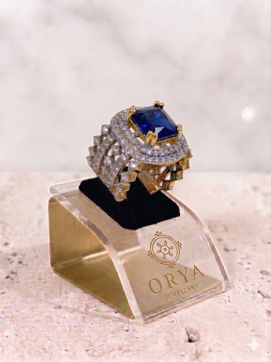 Blue and Silver-Orya Jewellery Adjustable Ring-R0046