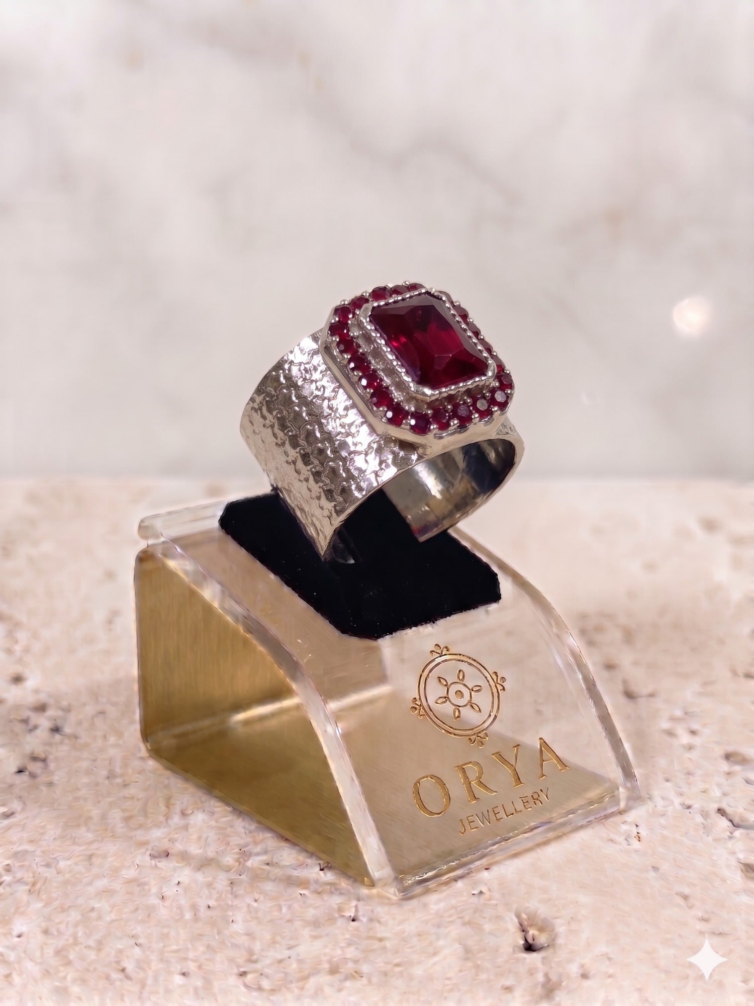 silver and red-Orya Jewellery Adjustable Ring-R0048