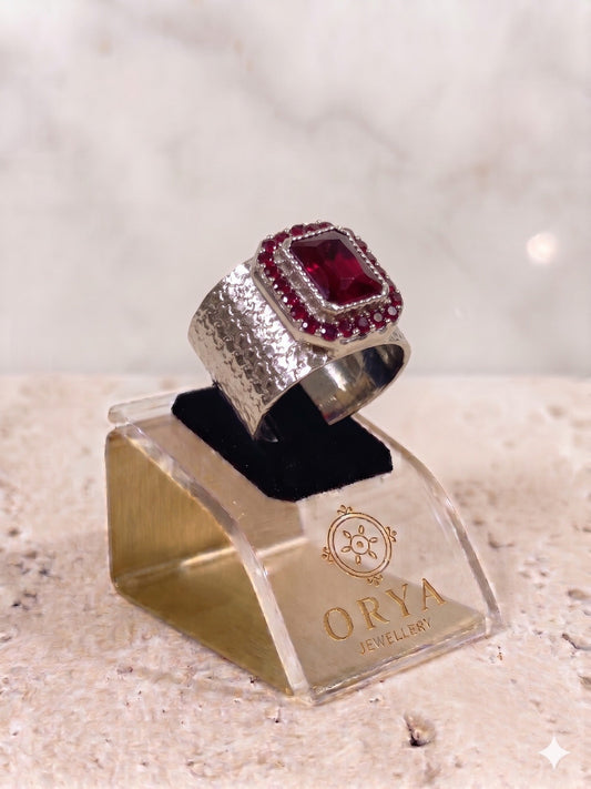 silver and red-Orya Jewellery Adjustable Ring-R0048