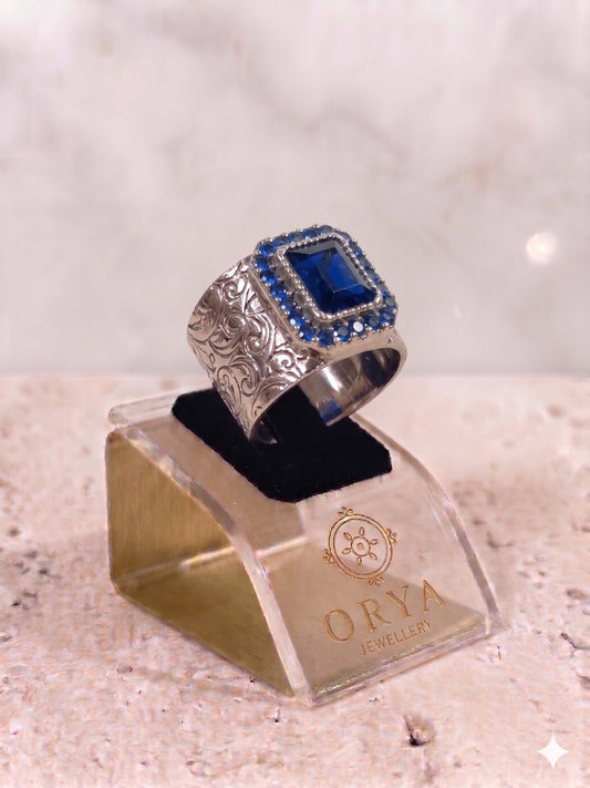 Orya Jewellery Adjustable Silver Ring-Navy Blue R49