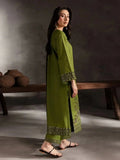 Green Khubsurat Libas Linen Embroidered Stitched 3-Piece Suit-Ezzal