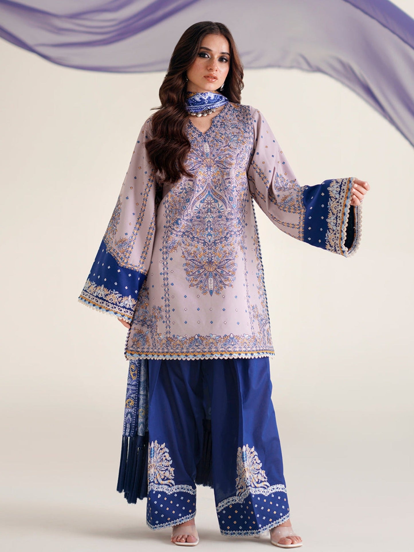 Blue Lilac Binilyas Amour Luxury Lawn'26 Embroidered Unstitched 3-Piece Suit-182-B