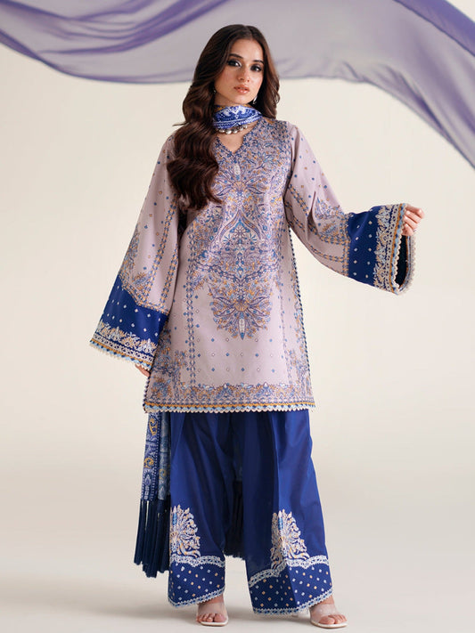 Blue Lilac Binilyas Amour Luxury Lawn'26 Embroidered Unstitched 3-Piece Suit-182-B