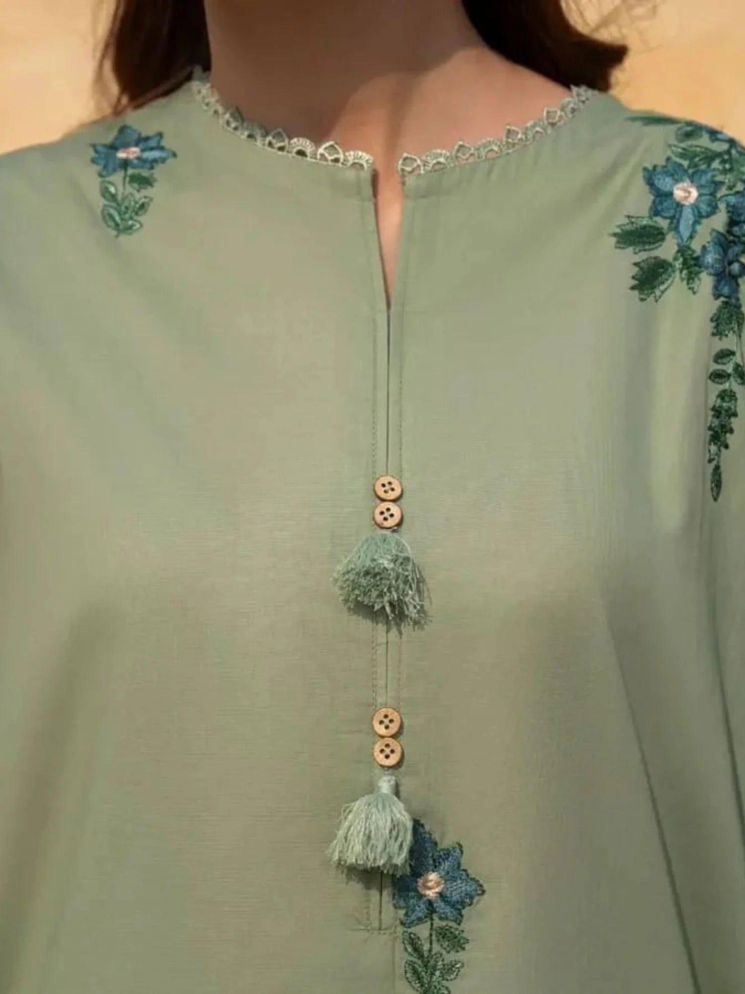 Green Silai Libas Linen Embroidered Stitched 2-Piece Suit-Noor-E-Sehar