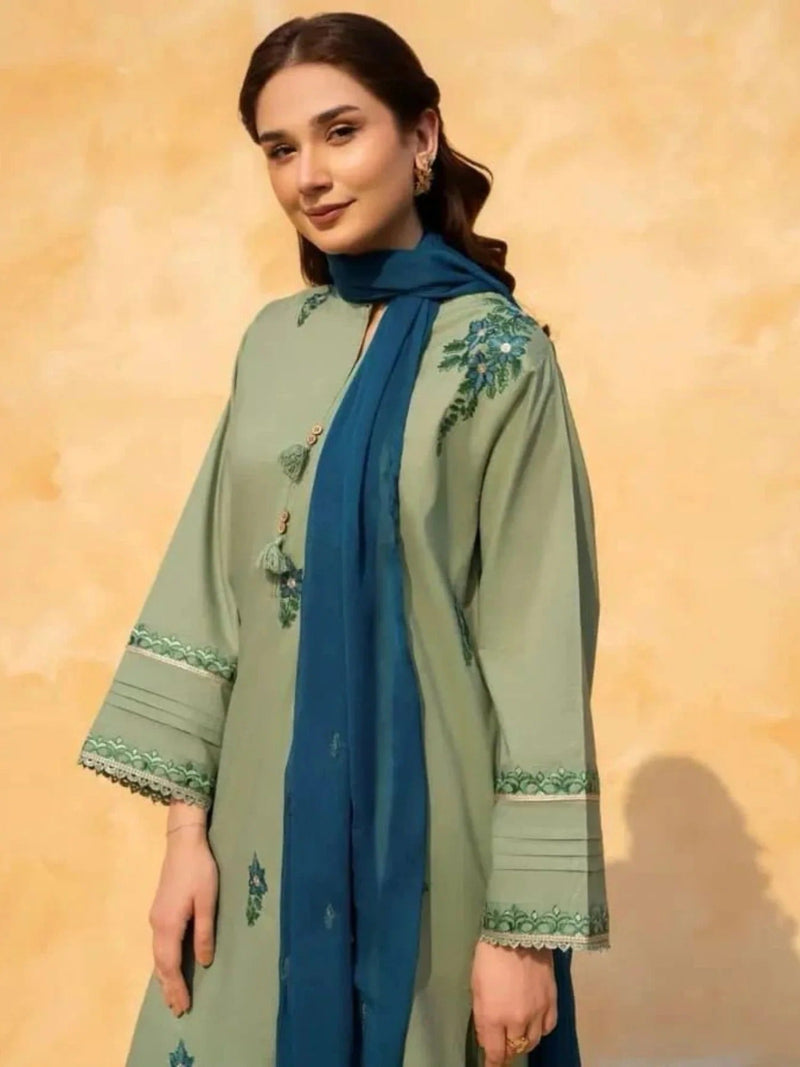 Green Silai Libas Linen Embroidered Stitched 2 Piece Suit Noor E Sehar