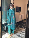 Green Silai Libas Silk Embroidered Stitched 2-Piece Suit-Anaya