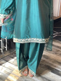 Green Silai Libas Silk Embroidered Stitched 2-Piece Suit-Anaya