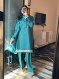 Green Silai Libas Silk Embroidered Stitched 2-Piece Suit-Anaya