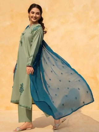 Green Silai Libas Linen Embroidered Stitched 2 Piece Suit Noor E Sehar