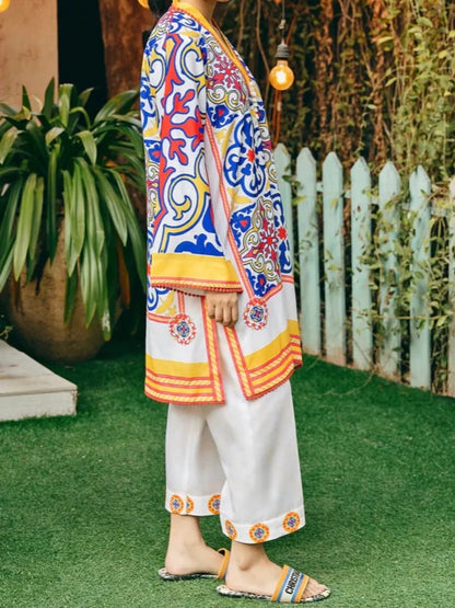 Cream Multi Silai Libas Silk Printed Co-ord Set-Sumaira