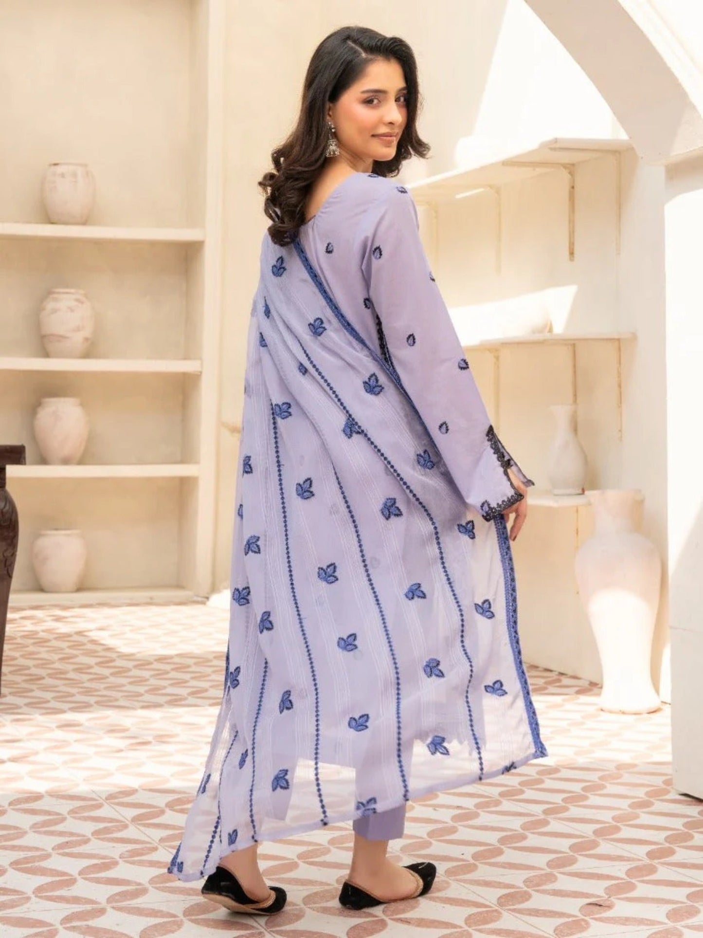 Lilac-Noori Lawn Embroidered Stitched 3-Piece Suit-LSL26102