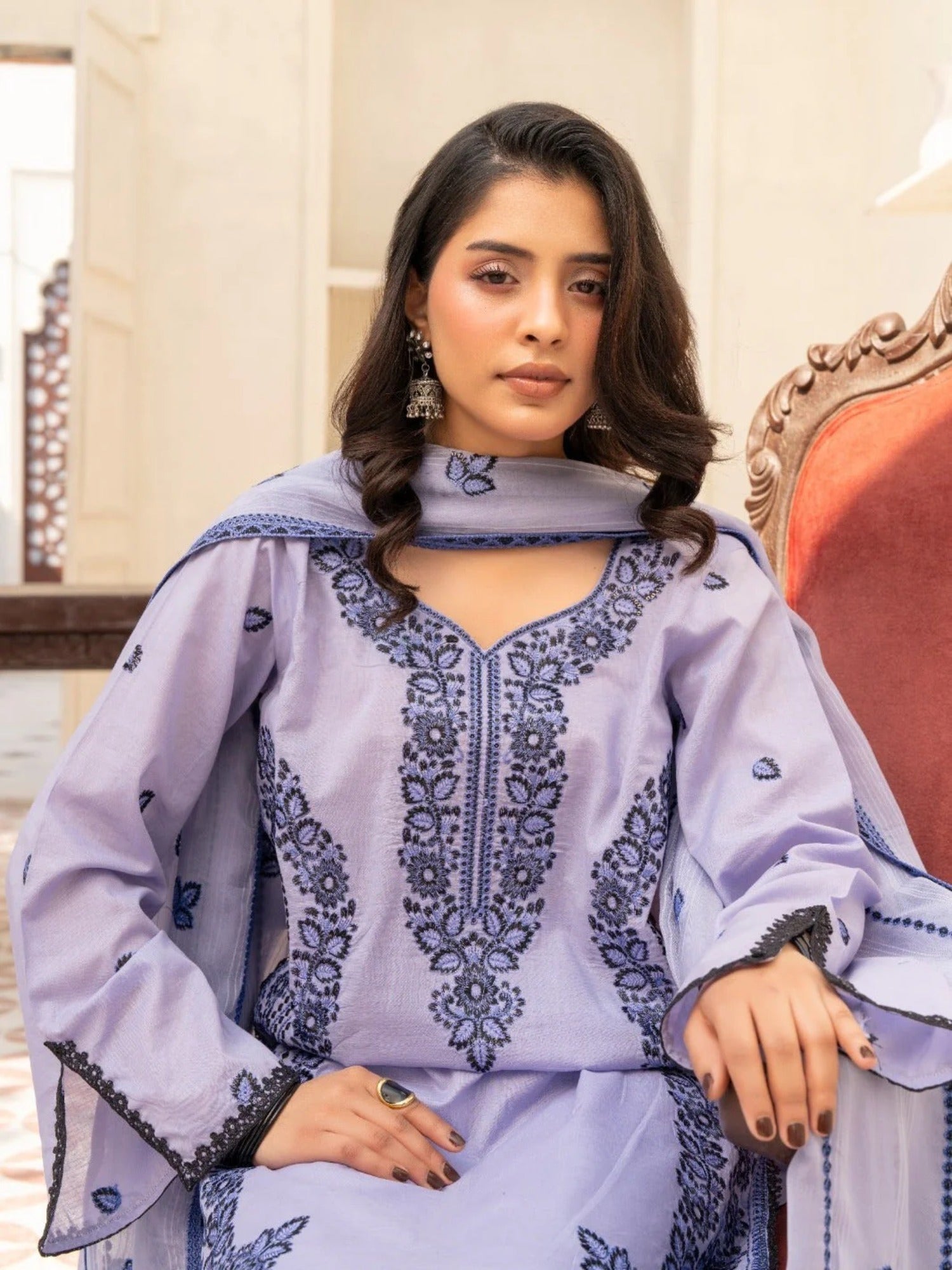 Lilac-Noori Lawn Embroidered Stitched 3-Piece Suit-LSL26102