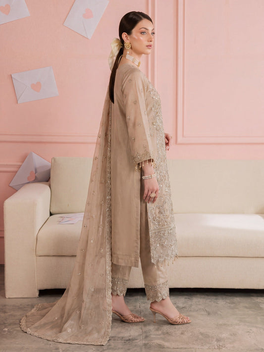Gold-Noori Chiffon Embellished Stitched 3-Piece Suit-BSC26145 