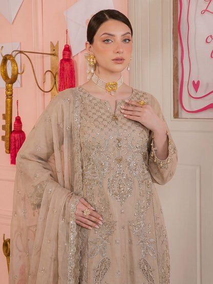 Gold-Noori Chiffon Embellished Stitched 3-Piece Suit-BSC26145 