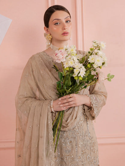Gold-Noori Chiffon Embellished Stitched 3-Piece Suit-BSC26145 