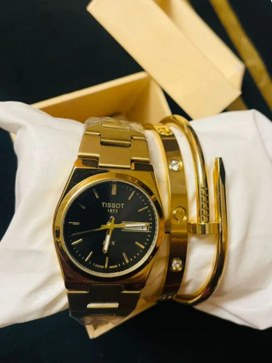 Golden Famus by Mahay Tissot Watch and Bracelet Set