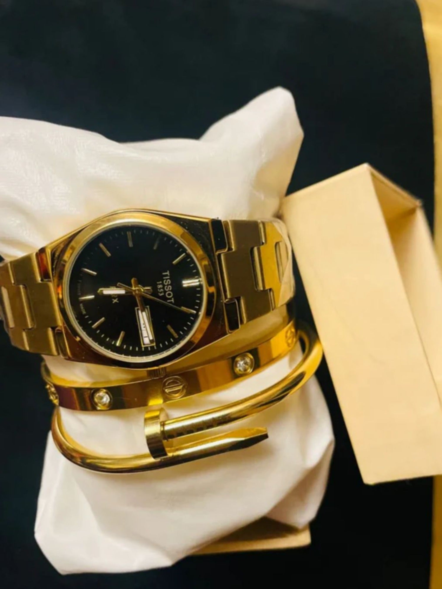 Golden Famus by Mahay Tissot Watch and Bracelet Set