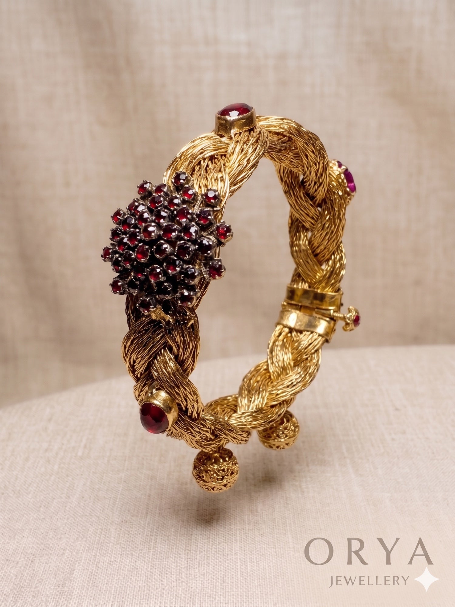 Orya Jewellery Garnet Ruby Red Gold Wire Braided Bangle