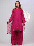Pink MAK Fashion Noor Luxe Raw Silk Embroidered Stitched 3-Piece Suit-Fuchsia Flare