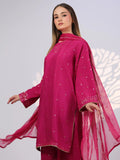 Pink MAK Fashion Noor Luxe Raw Silk Embroidered Stitched 3-Piece Suit-Fuchsia Flare