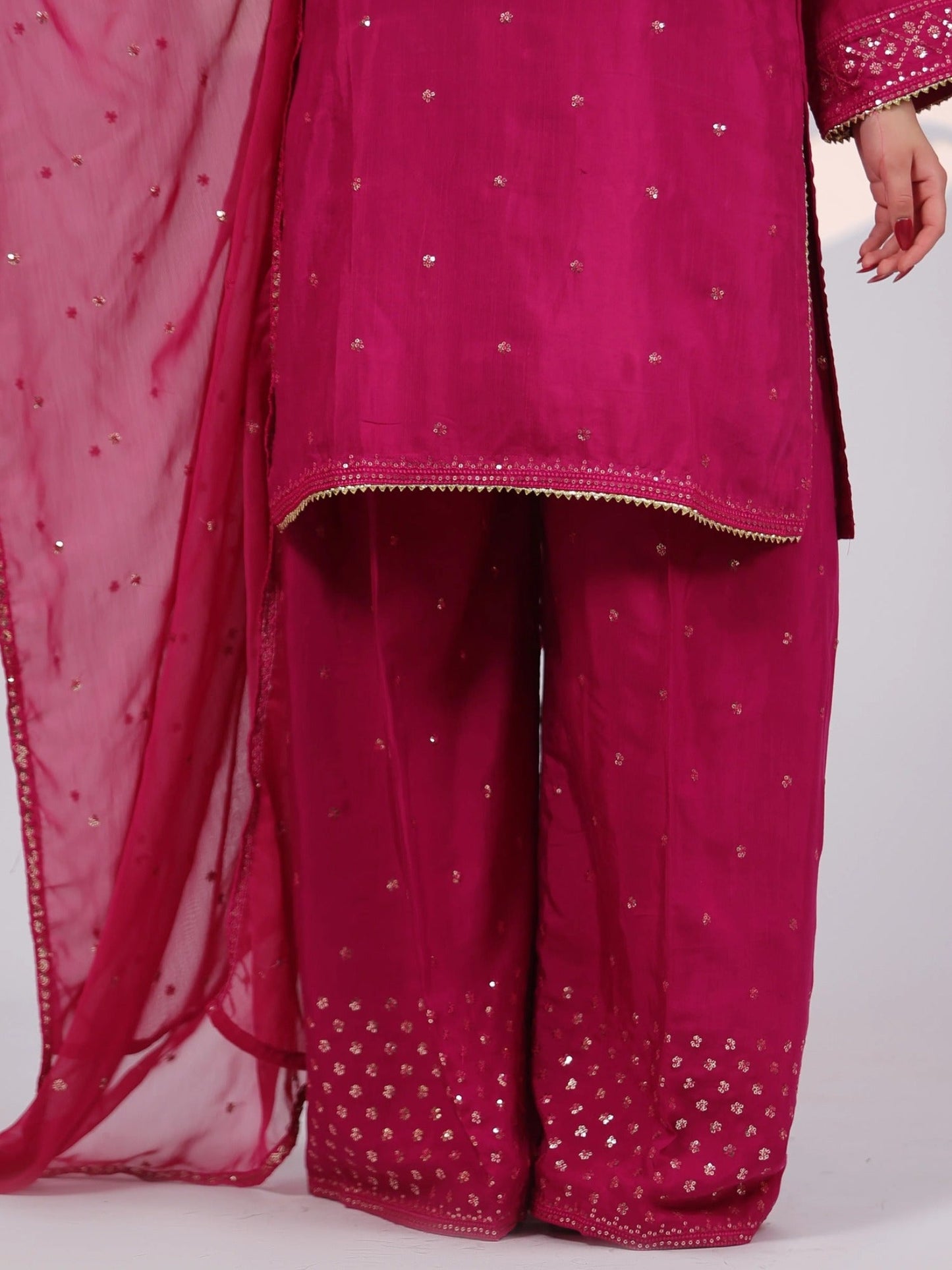 Pink MAK Fashion Noor Luxe Raw Silk Embroidered Stitched 3-Piece Suit-Fuchsia Flare