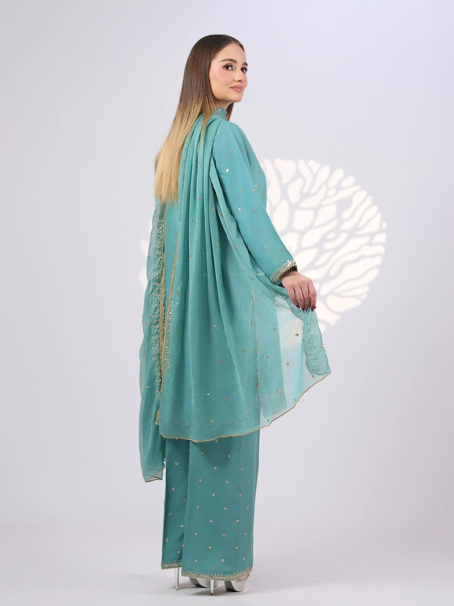 Blue MAK Fashion Noor Luxe Raw Silk Embroidered Stitched 3-Piece Suit-Pastel Drop